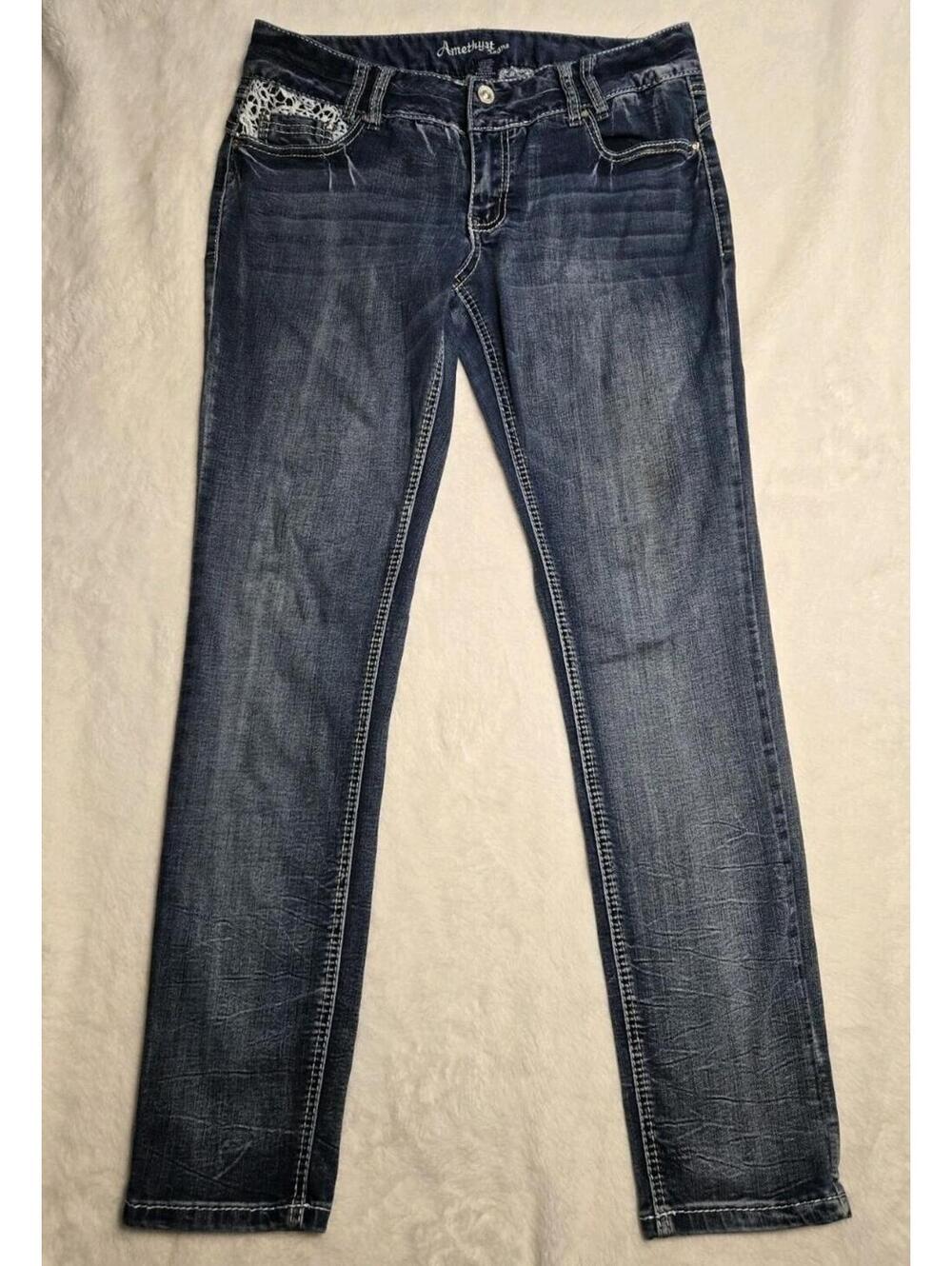 Amethyst Jeans - Thick Stitch Denim Blue Mid Rise - Womens Sz 11